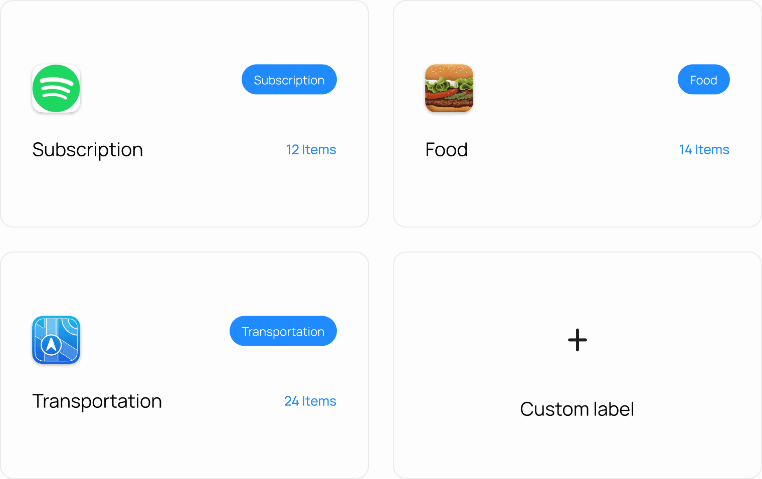 Customizable spending labels grid preview