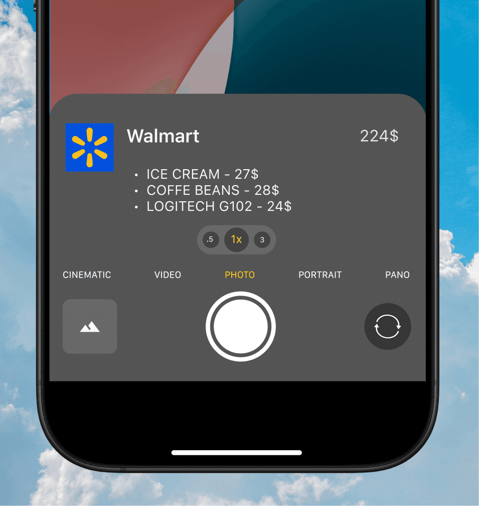 Camera view finding and locking onto a receipt